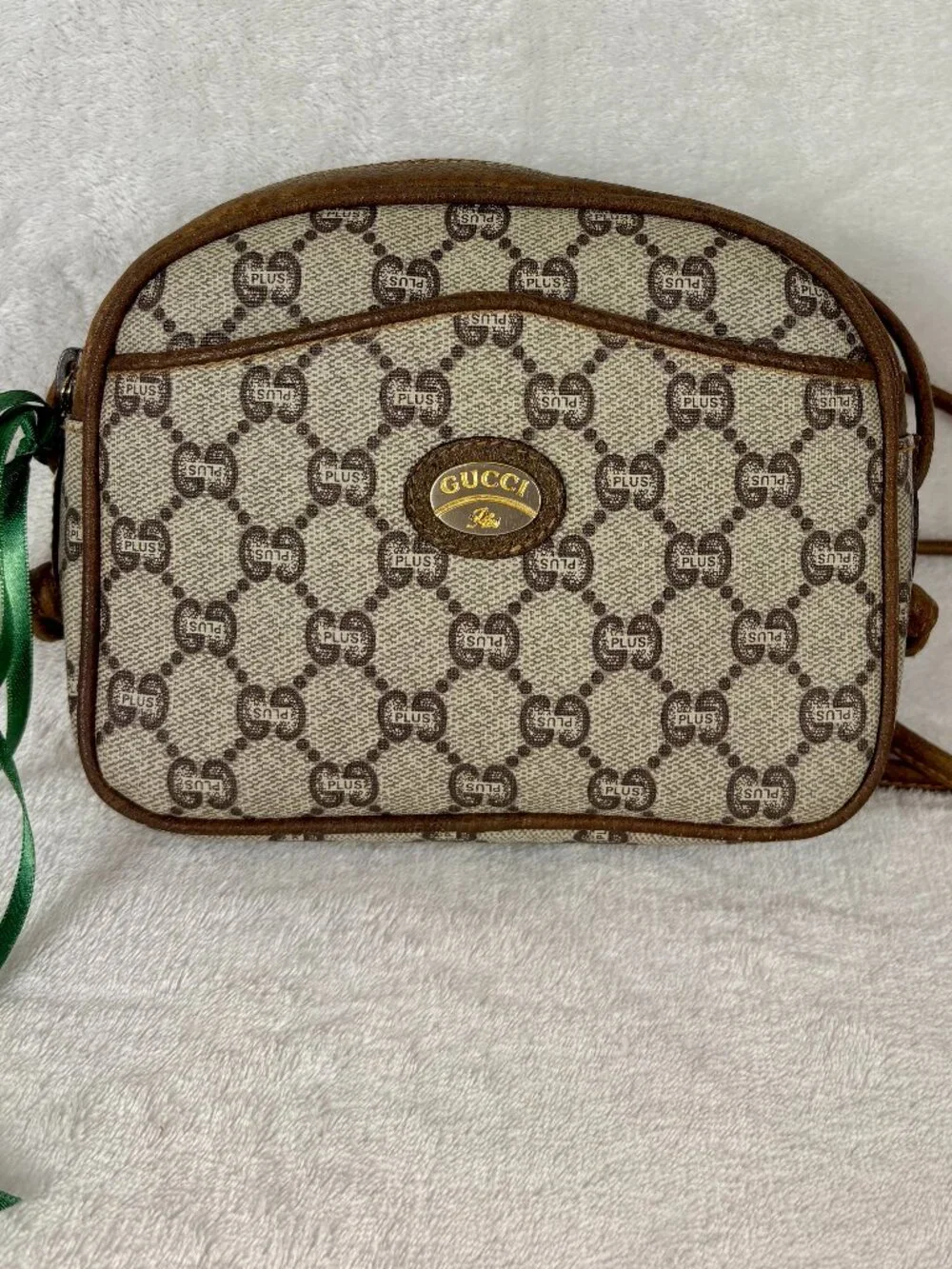 Gucci Plus GG Supreme Mini Crossbody in Monogram Coated Canvas and Leather Trim